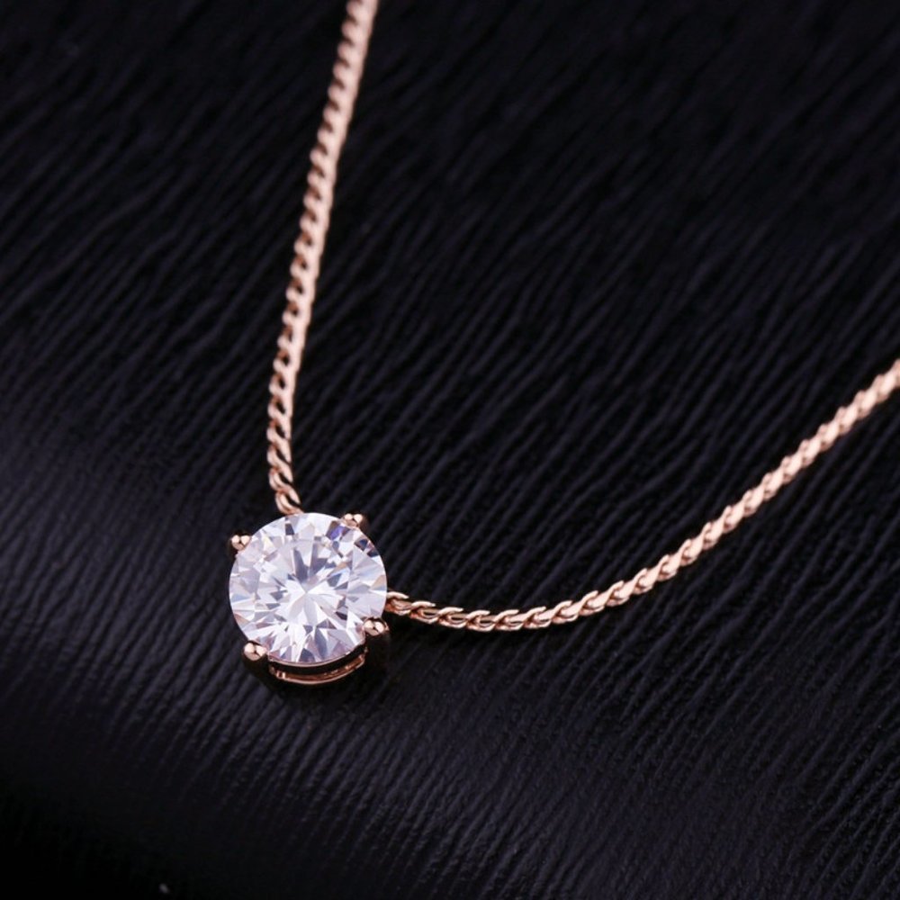 *NEW 2 CT Solitaire Diamond 18K Rose Gold Necklace